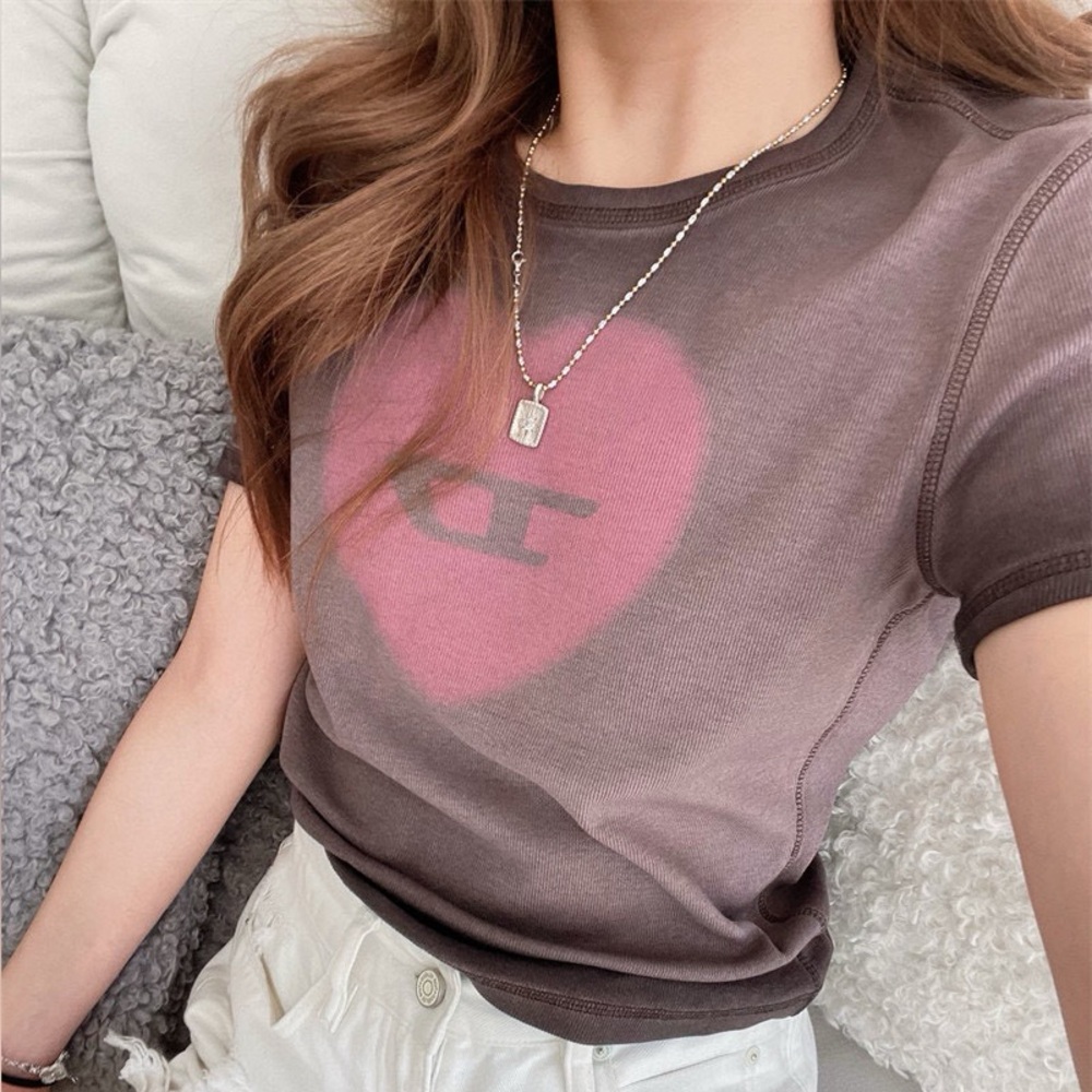 DIESEL Screen-Printed Heart Logo Round-Neck Short-Sleeve T-Shirt y2K